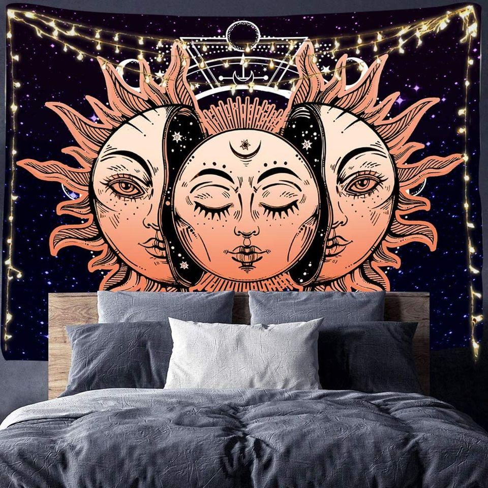 Tapestry Sun Moon Faces Starry night
