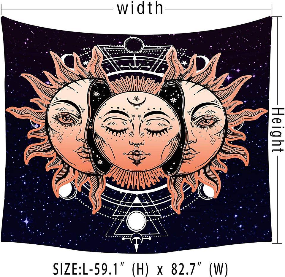 Tapestry Sun Moon Faces Starry night