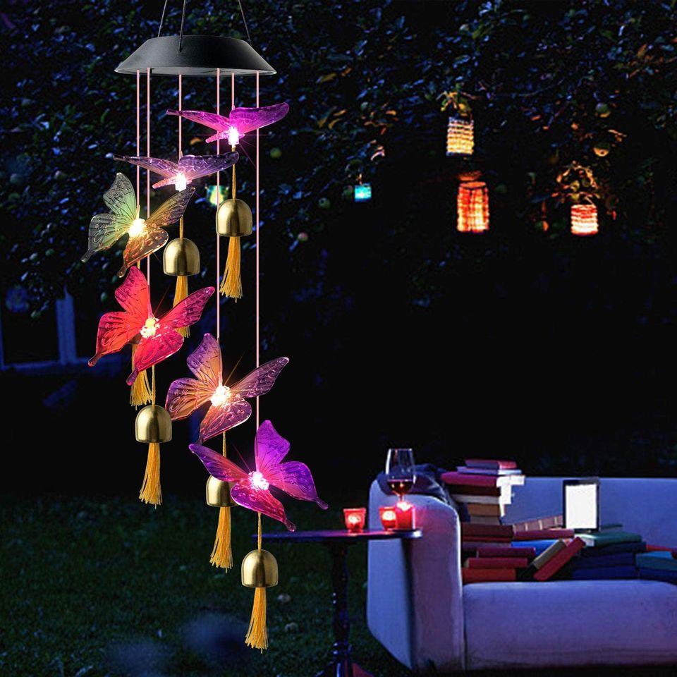 Beautiful Butterfly Bell solar wind chimes - Black