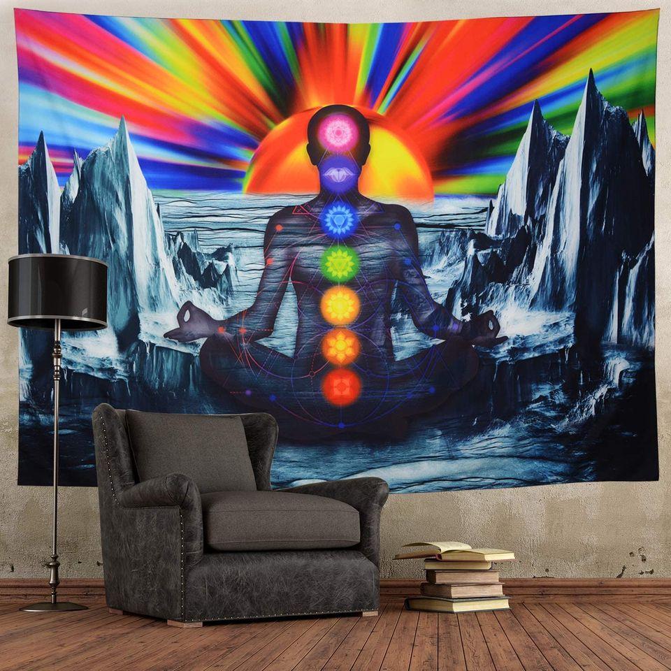 Stunning Seven Chakra Trippy Sun + Mountain Tapestry