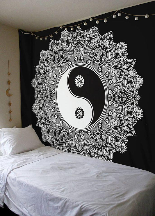 Balance of Yin Yang Printed in Monochrome Wall Hanging Tapestry