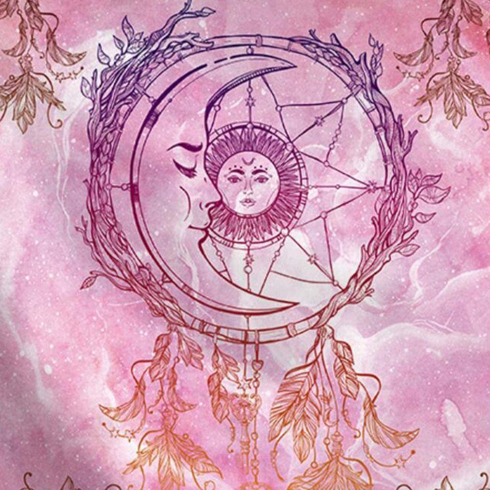 Gorgeous Pink Moon Sun Dreamcatcher Tapestry Bohemian Mandala