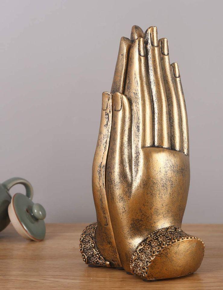 Blissful Buddha Sitting in Hand Statue Buddhist Figurines Gold