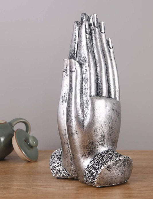 Blissful Buddha Statues Sitting in Hand Resin Thailand Buddhist Figurines Silver