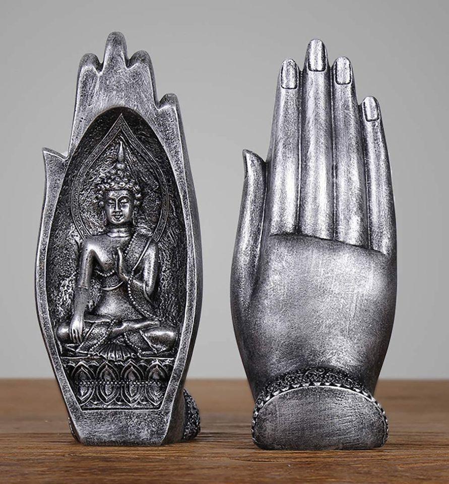 Blissful Buddha Statues Sitting in Hand Resin Thailand Buddhist Figurines Silver