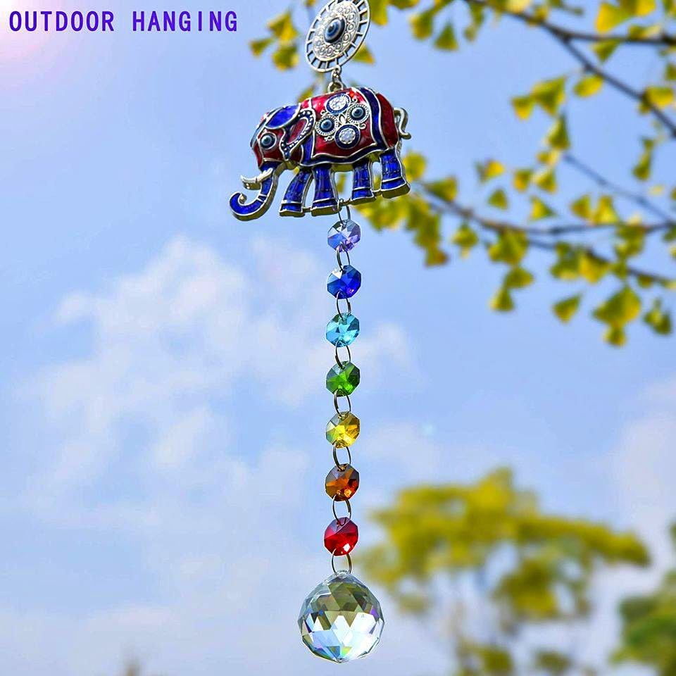 Stunning Turkish Evil Eye Elephant Decor Hanging Crystal Suncatcher