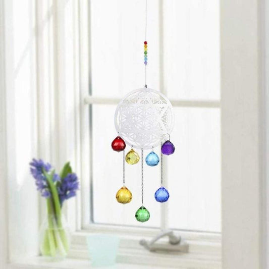 Blissful & Colorful Crystal Rainbow Chakra Flower of Life Suncatcher Pendant Glass Ball