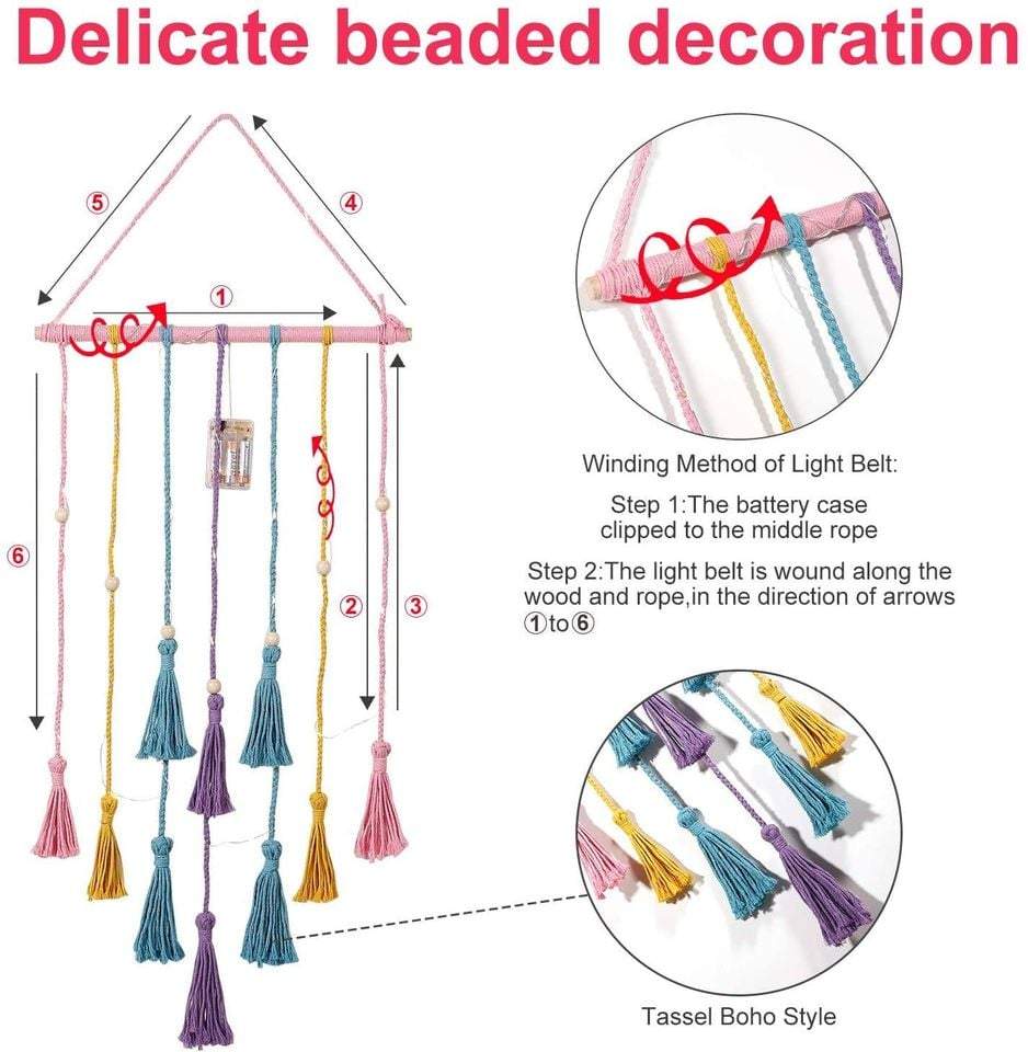 Elegant Macramé Wall Décor Hanging with Remote String Light