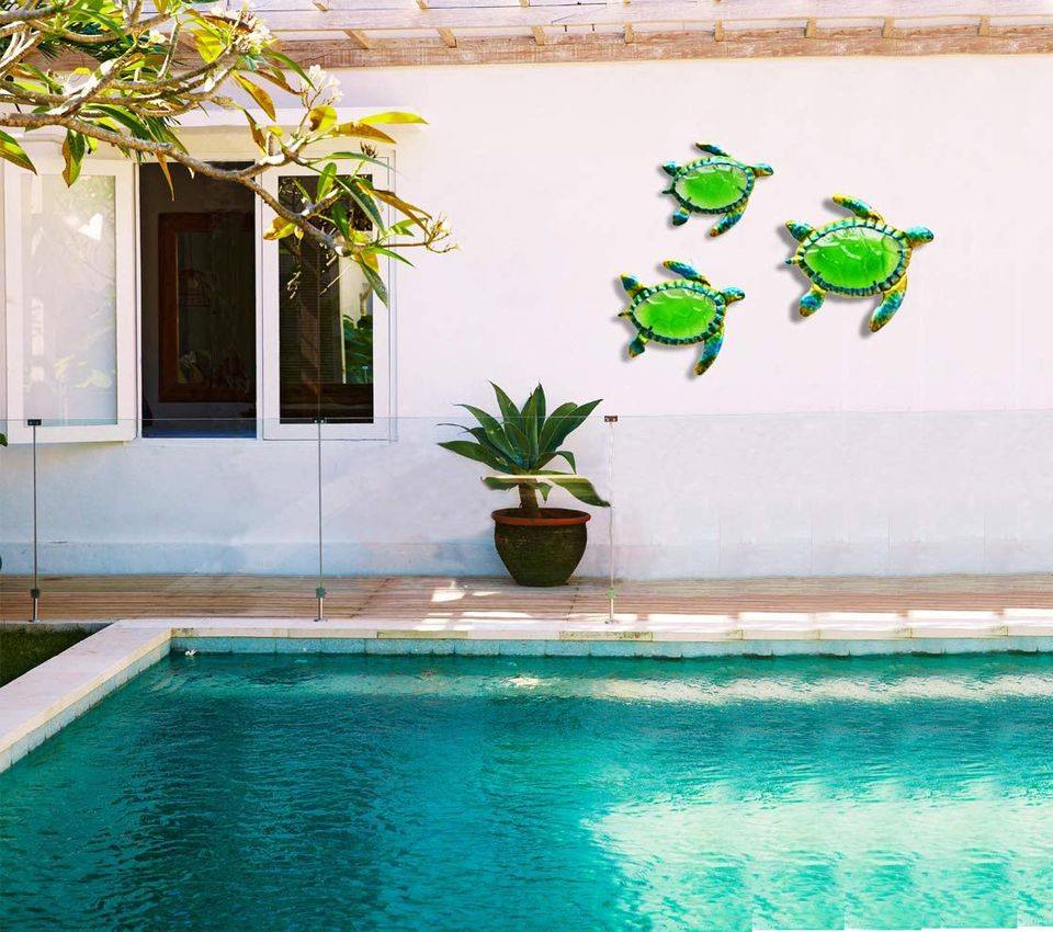 Ocean Sea Turtle Hanging Wall Art for Pool Patio Fence Décor