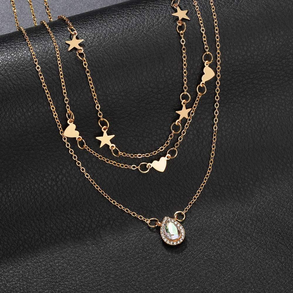 Layered Gold Plated Star Choker with Pendant
