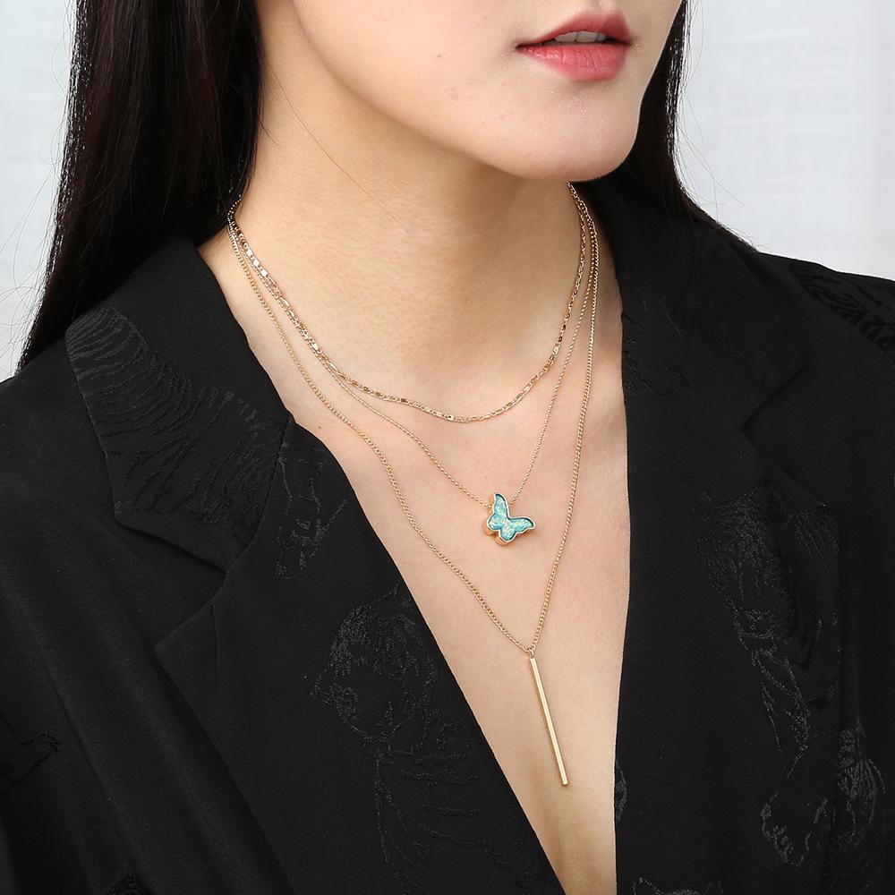 Classy Triple Layer Butterfly, choker, Dangle Bar Necklace
