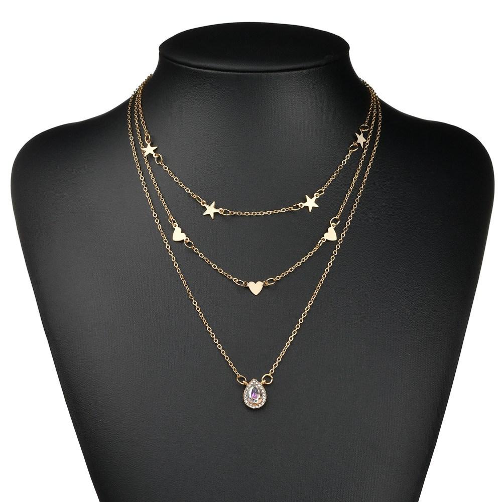 Layered Gold Plated Star Choker with Pendant