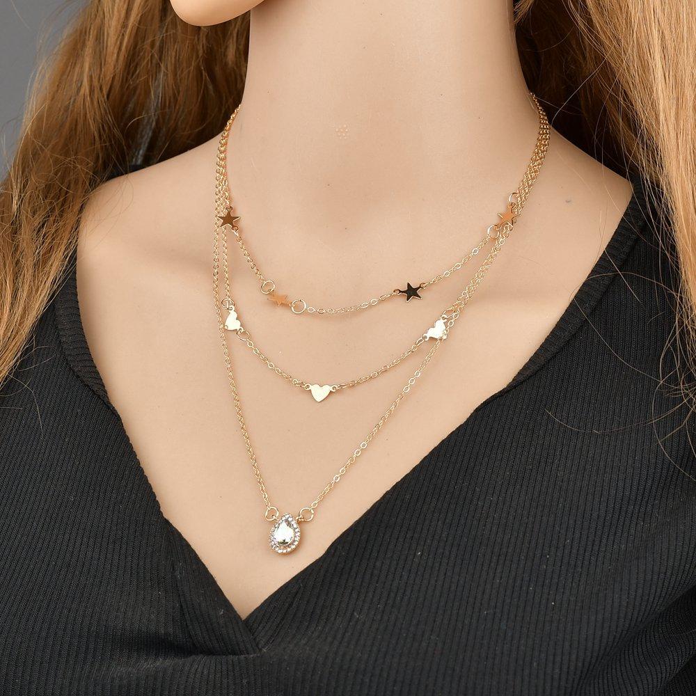 Layered Gold Plated Star Choker with Pendant