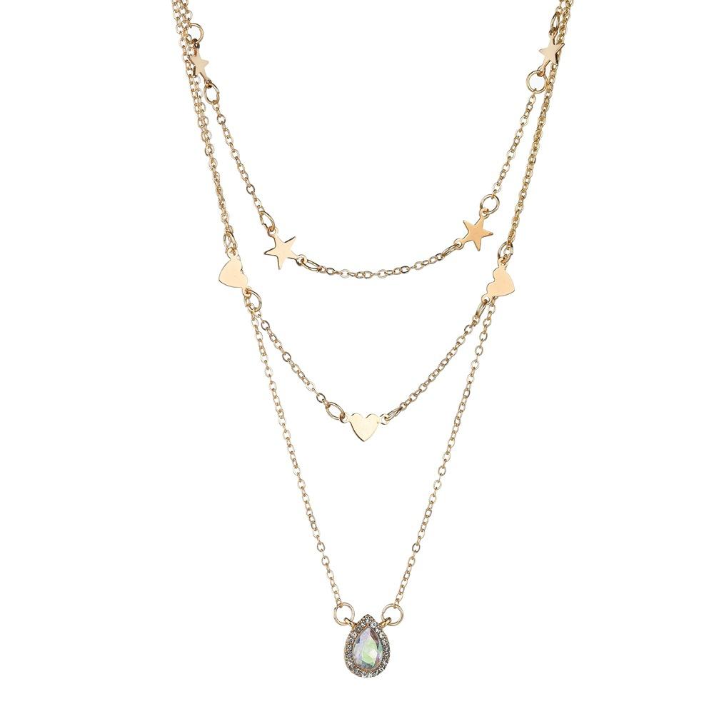 Layered Gold Plated Star Choker with Pendant