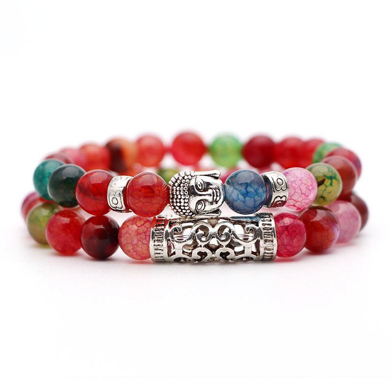 Natural Lava Stone Silver Buddha Head Charm- Blue Marble