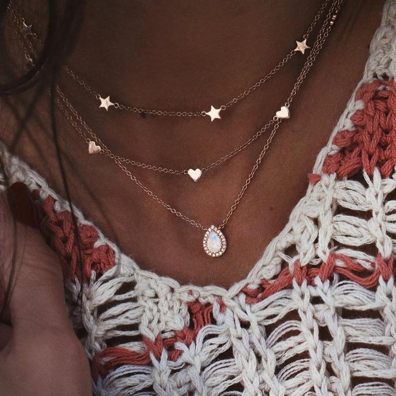 Layered Gold Plated Star Choker with Pendant