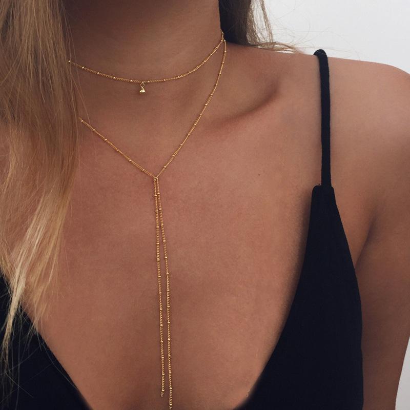 Elegant Simple Multi Layer Gold Drape Necklace & Choker