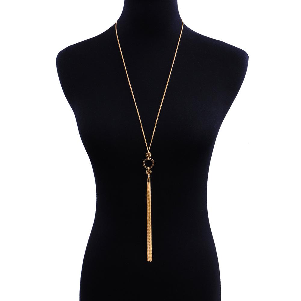 Hot Vintage Long Tassel Medallion Necklace - Two Circles with Center Stamped Medallion