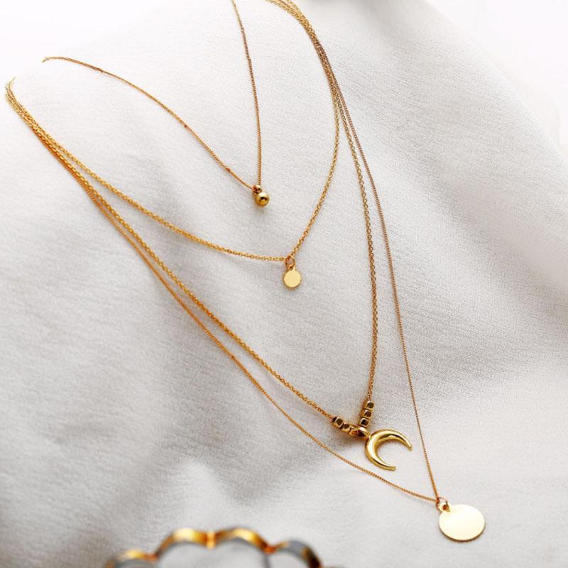 Quad Layered Crescent Moon Chain Choker