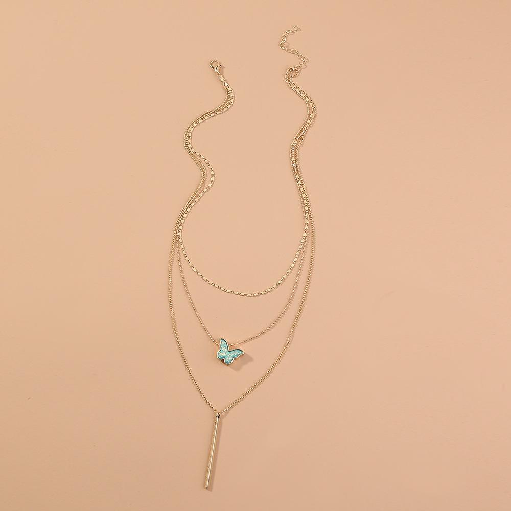 Classy Triple Layer Butterfly, choker, Dangle Bar Necklace
