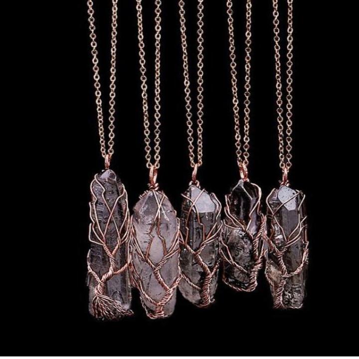 Boho Tree Of Life Stone Crystal Wire Wrapped - Dark Ice