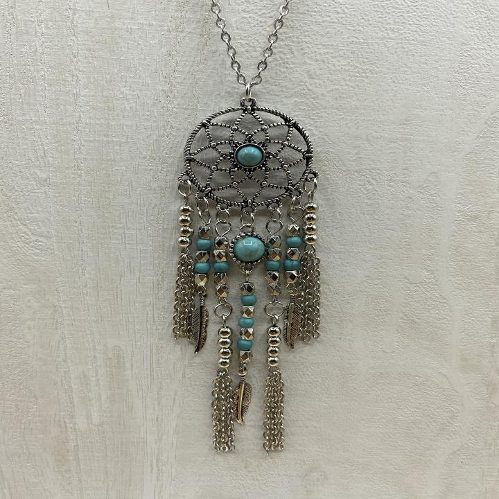 BoHo Handmade Dreamcatcher Necklace - Silver