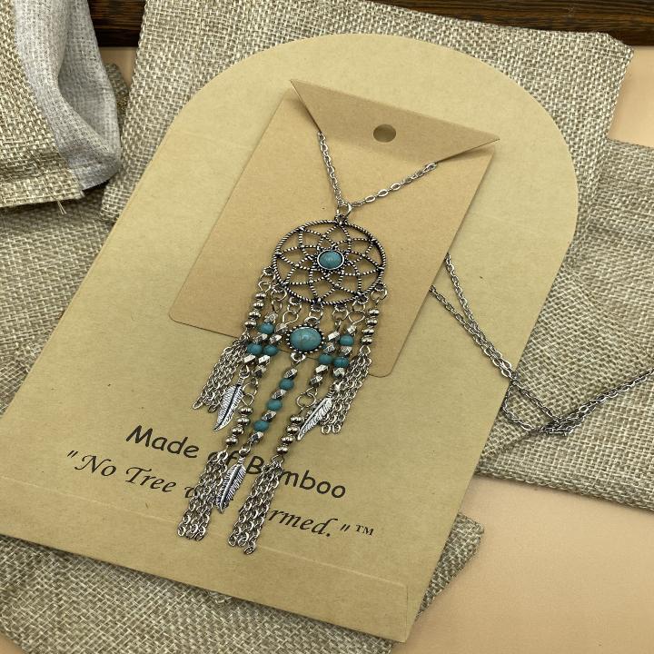 BoHo Handmade Dreamcatcher Necklace - Silver