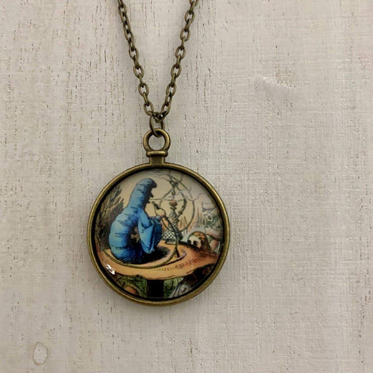 Alice in Wonderland Art - Caterpillar On Mushroom Double Sided Glass Pendant