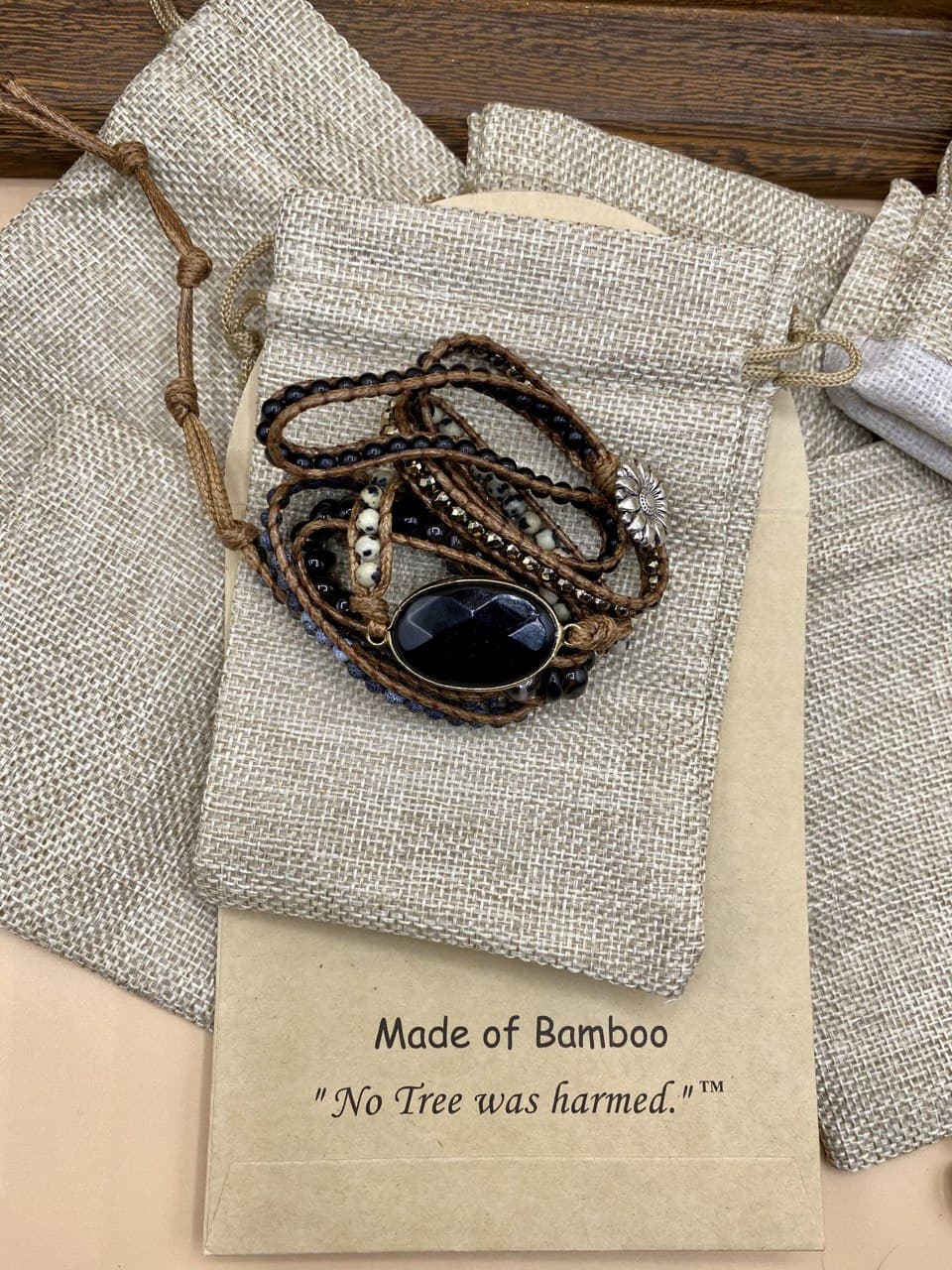 Handmade Bohemian 5 Wrap Mixed Natural Stones, Beads, and Charms Bracelet - Black Onyx