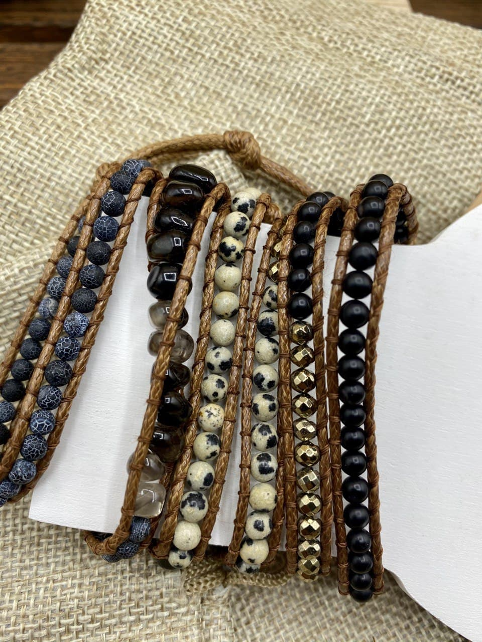 Handmade Bohemian 5 Wrap Mixed Natural Stones, Beads, and Charms Bracelet - Black Onyx