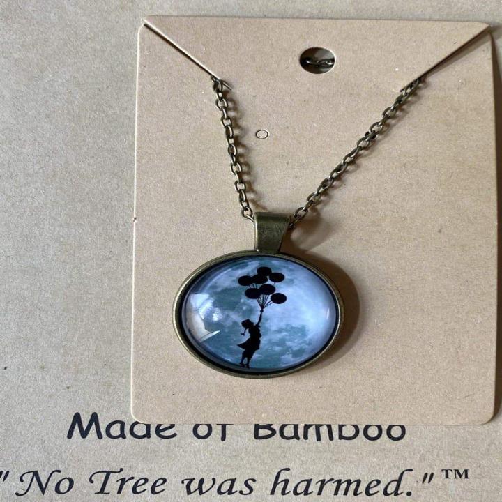 Balloon Girl On The Moon Glass Art Pendant