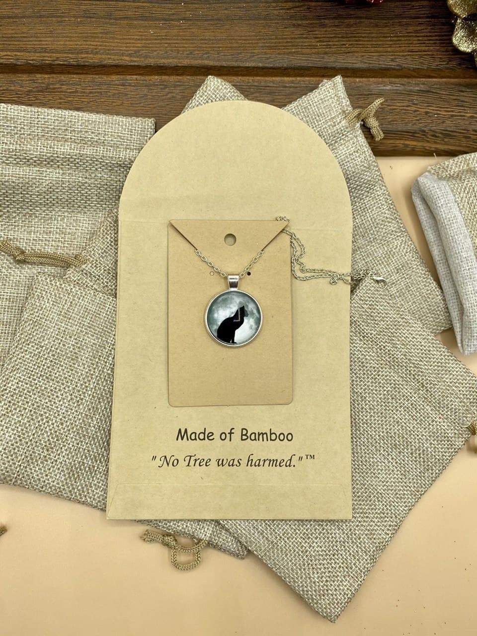 Black Cat Full Moon Large Glass Pendant Necklace