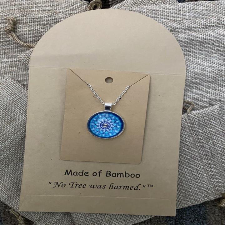Blue Mandala Silver Glass Art Pendant