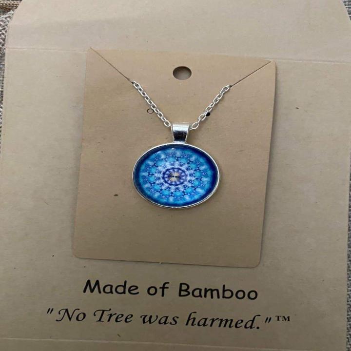 Blue Mandala Silver Glass Art Pendant