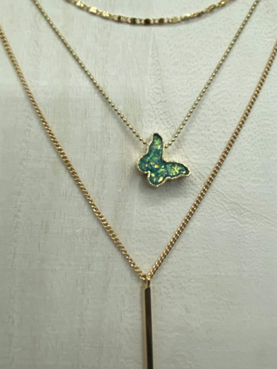 Classy Triple Layer Butterfly, choker, Dangle Bar Necklace