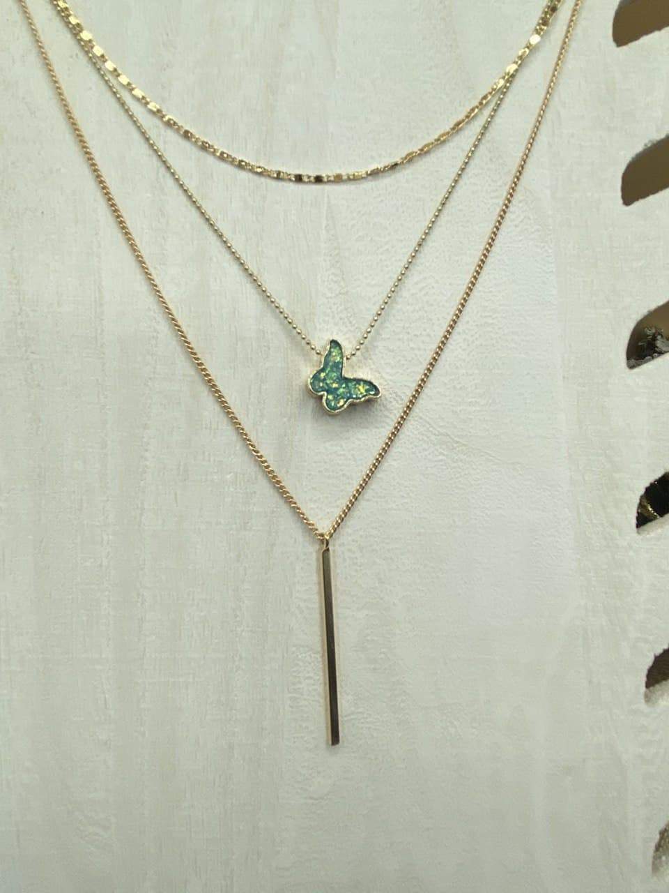 Classy Triple Layer Butterfly, choker, Dangle Bar Necklace
