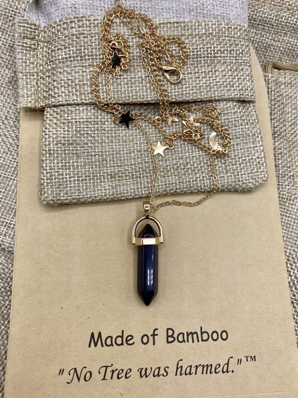 Healing Crystal Pendulum Stone with Stars and Moon Choker - Onyx