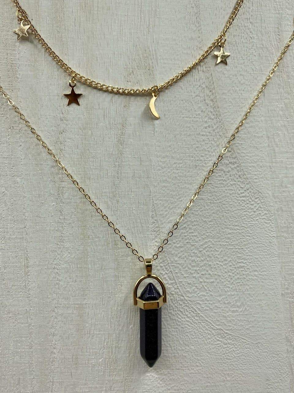 Healing Crystal Pendulum Stone with Stars and Moon Choker - Onyx
