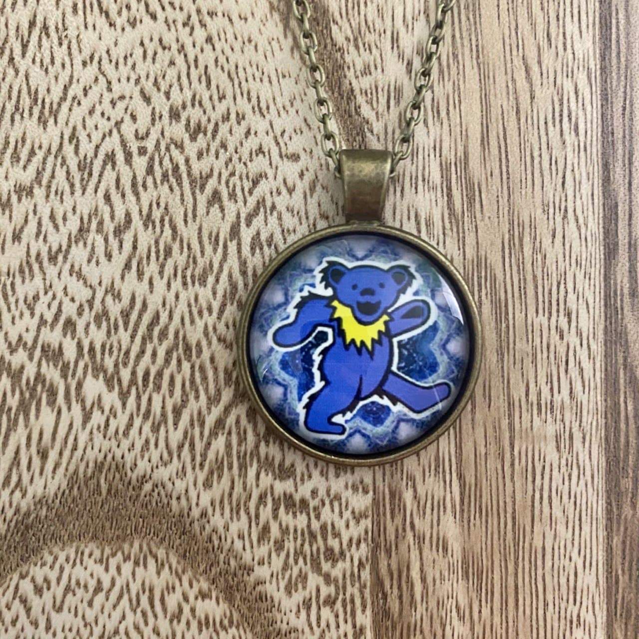 The Grateful Dead Dancing Bear Glass Pendant Necklace