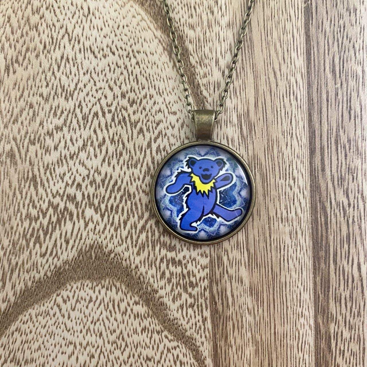 The Grateful Dead Dancing Bear Glass Pendant Necklace