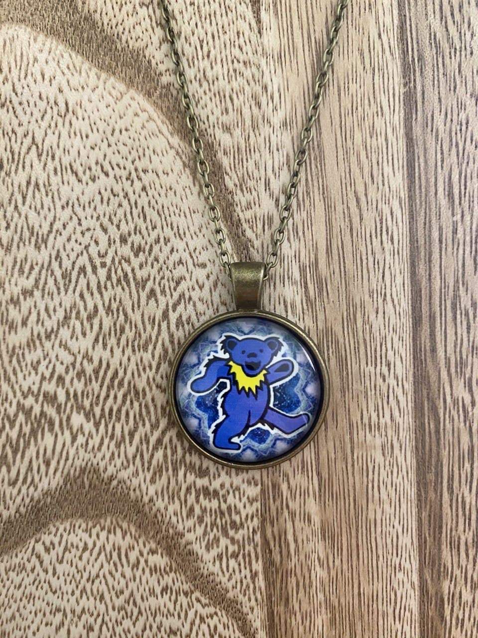 The Grateful Dead Dancing Bear Glass Pendant Necklace