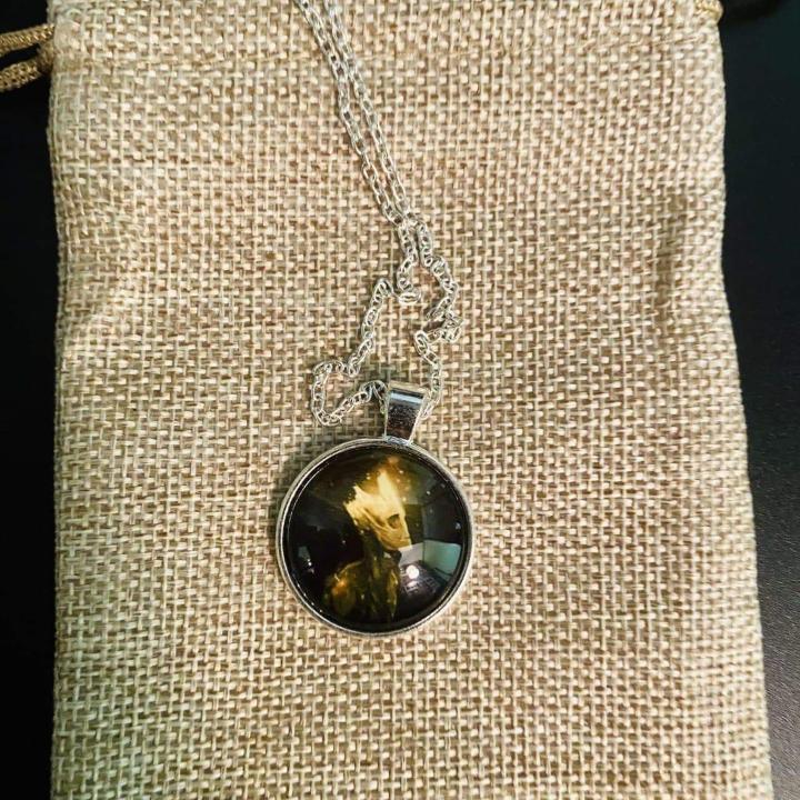 Groot Inspired Artwork Custom Glass Movie Pendant Necklace