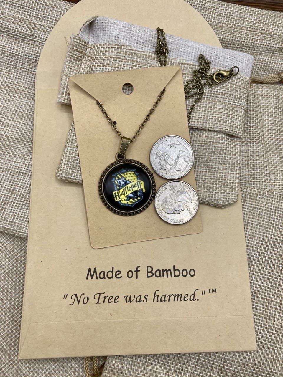 "Hufflepuff Crest" Inspired Artwork Glass Pendant Necklace