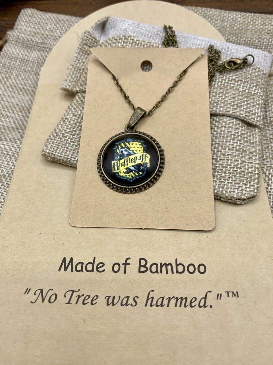 "Hufflepuff Crest" Inspired Artwork Glass Pendant Necklace