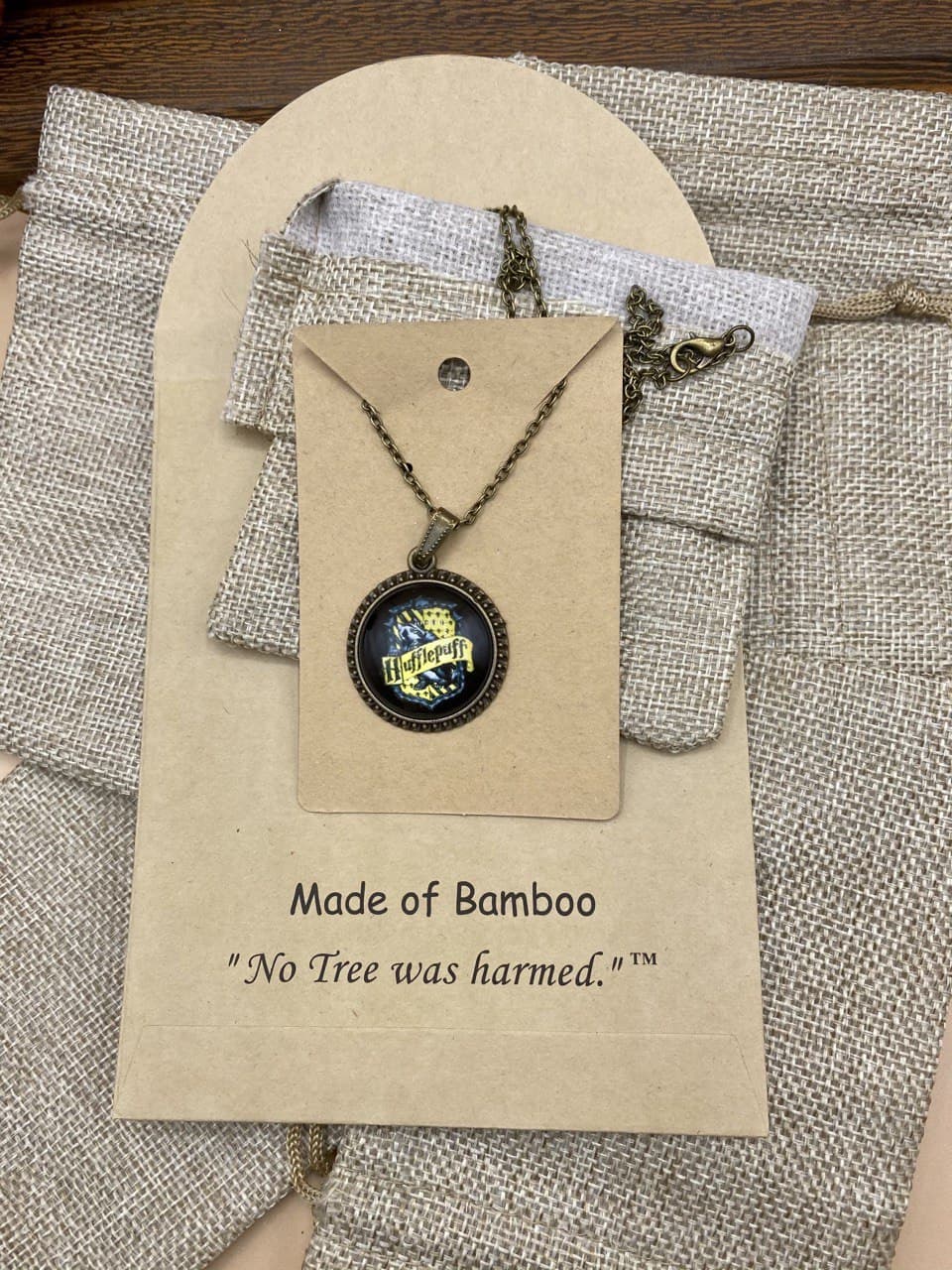 "Hufflepuff Crest" Inspired Artwork Glass Pendant Necklace