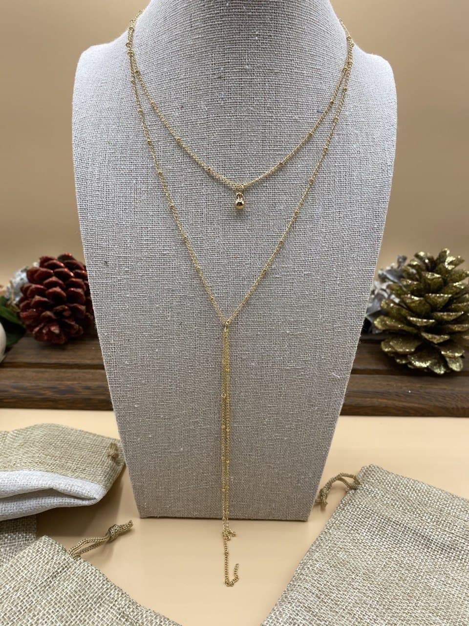Elegant Simple Multi Layer Gold Drape Necklace & Choker