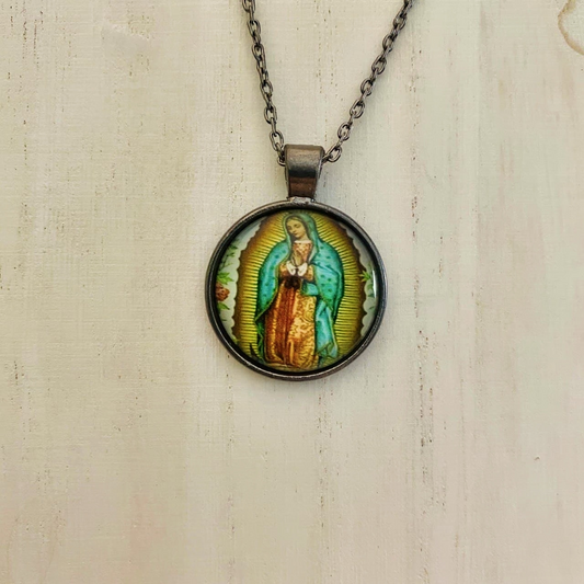 "Our Lady of Guadalupe" Inspired Artwork Virgin Mary Glass Pendant Necklace