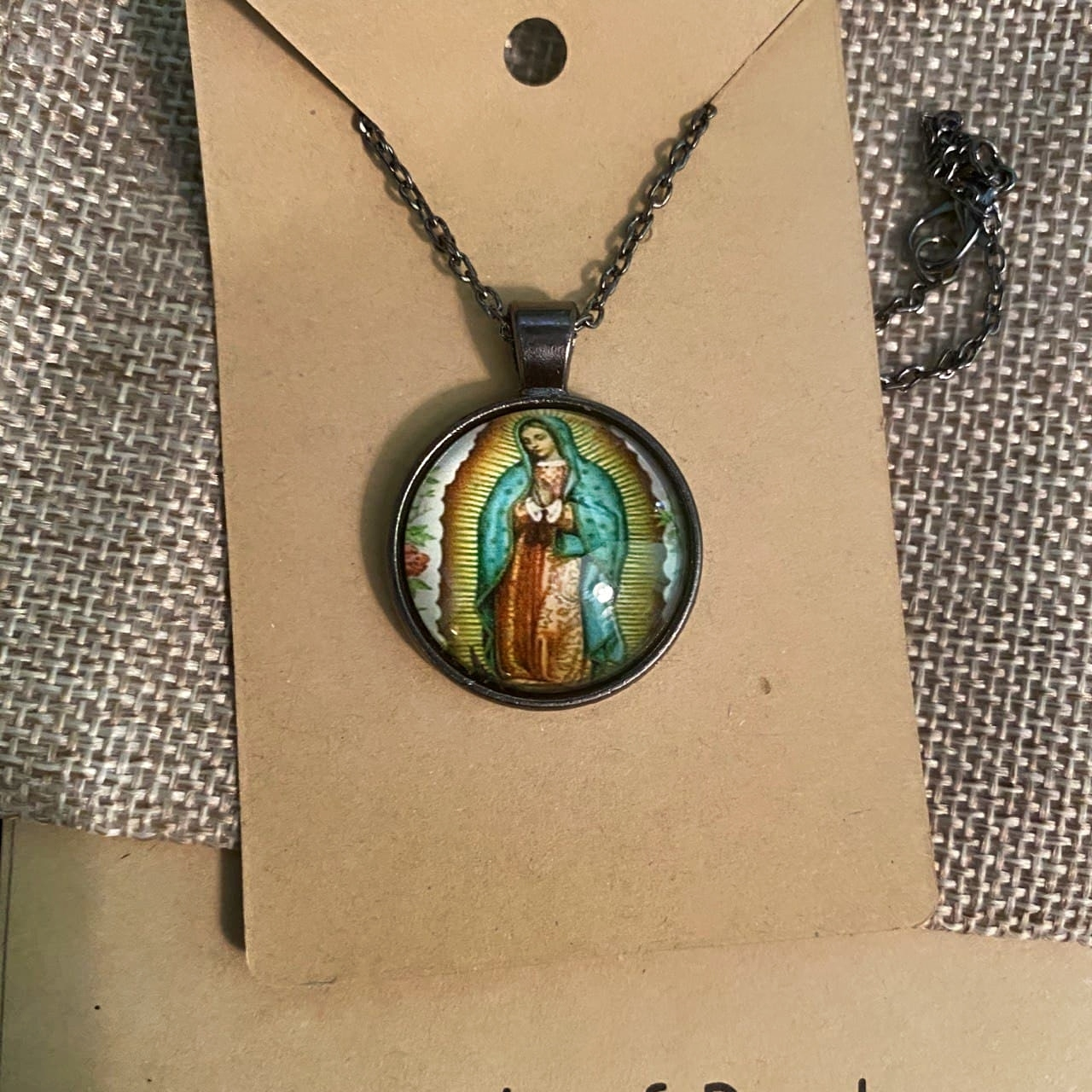 "Our Lady of Guadalupe" Inspired Artwork Virgin Mary Glass Pendant Necklace