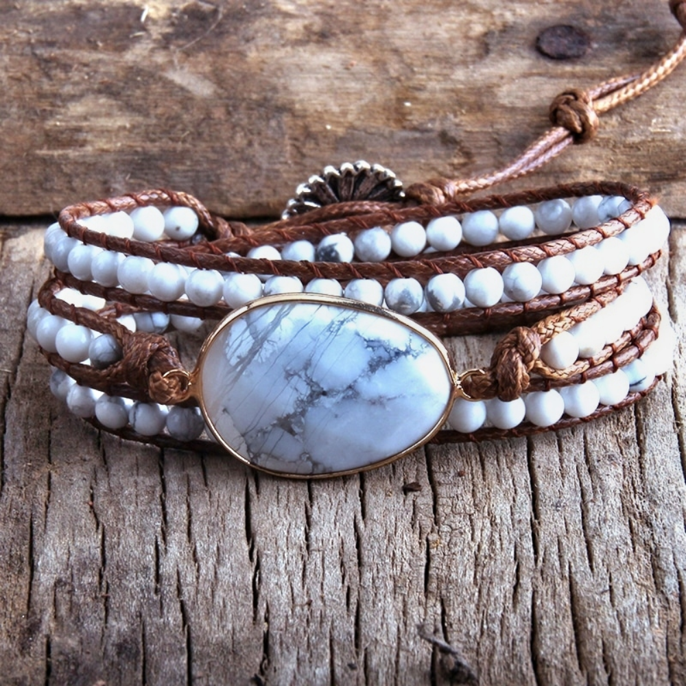 Handmade BoHo Beaded 3 Wrap Bracelet - White