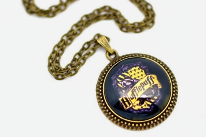 "Hufflepuff Crest" Inspired Artwork Glass Pendant Necklace
